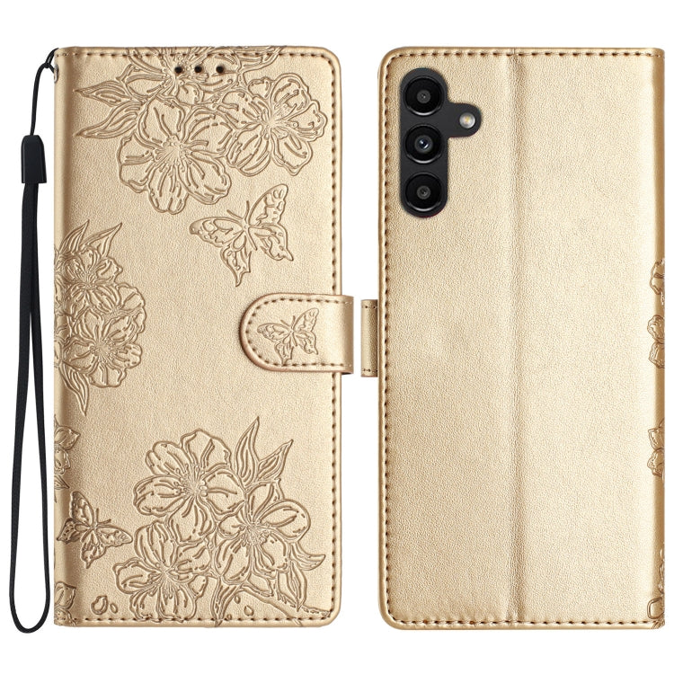 Custodia per telefono in PU goffrato con effetto pelle di farfalla e motivo a fiori di ciliegio, For Samsung Galaxy A17 5G, For Samsung Galaxy A16 5G, For Samsung Galaxy A06 4G