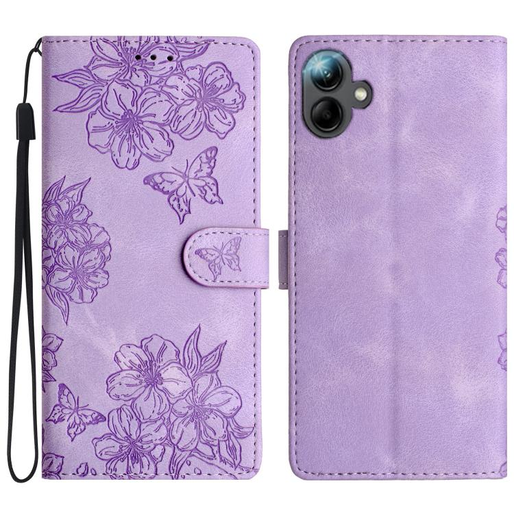 Custodia per telefono in PU goffrato con effetto pelle di farfalla e motivo a fiori di ciliegio, For Samsung Galaxy A57 5G, For Samsung Galaxy A37 5G, For Samsung Galaxy A07 5G