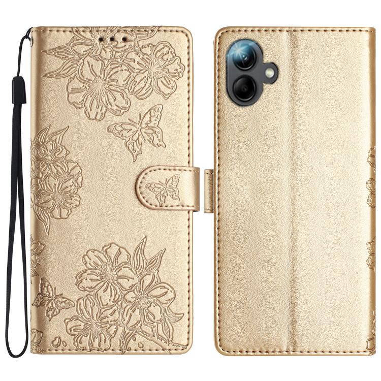 Custodia per telefono in PU goffrato con effetto pelle di farfalla e motivo a fiori di ciliegio, For Samsung Galaxy A57 5G, For Samsung Galaxy A37 5G, For Samsung Galaxy A07 5G