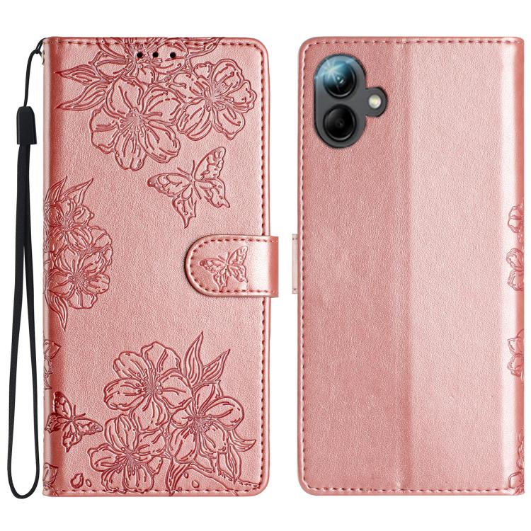 Custodia per telefono in PU goffrato con effetto pelle di farfalla e motivo a fiori di ciliegio, For Samsung Galaxy A57 5G, For Samsung Galaxy A37 5G, For Samsung Galaxy A07 5G