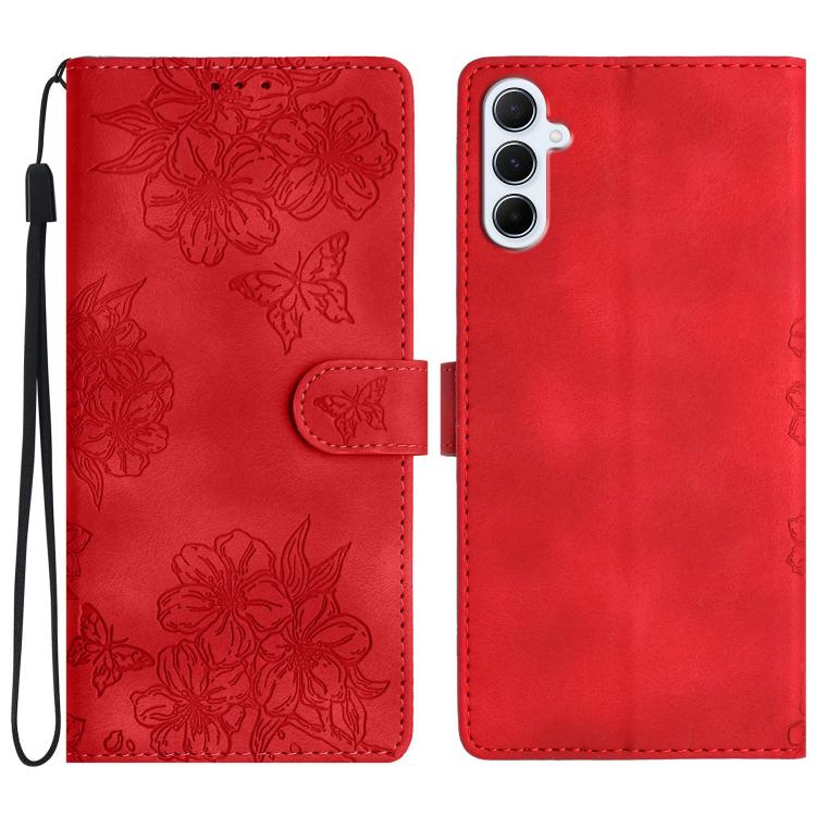 Custodia per telefono in PU goffrato con effetto pelle di farfalla e motivo a fiori di ciliegio, For Samsung Galaxy A57 5G, For Samsung Galaxy A37 5G, For Samsung Galaxy A07 5G
