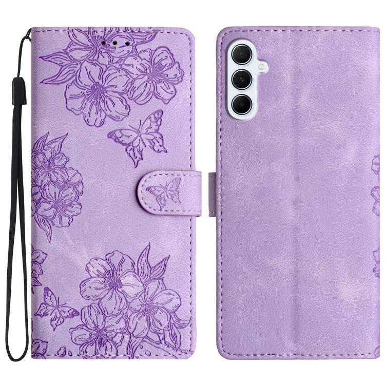 Custodia per telefono in PU goffrato con effetto pelle di farfalla e motivo a fiori di ciliegio, For Samsung Galaxy A57 5G, For Samsung Galaxy A37 5G, For Samsung Galaxy A07 5G