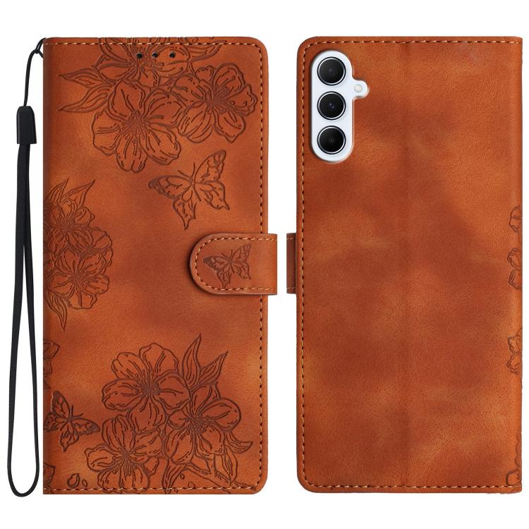 Custodia per telefono in PU goffrato con effetto pelle di farfalla e motivo a fiori di ciliegio, For Samsung Galaxy A57 5G, For Samsung Galaxy A37 5G, For Samsung Galaxy A07 5G