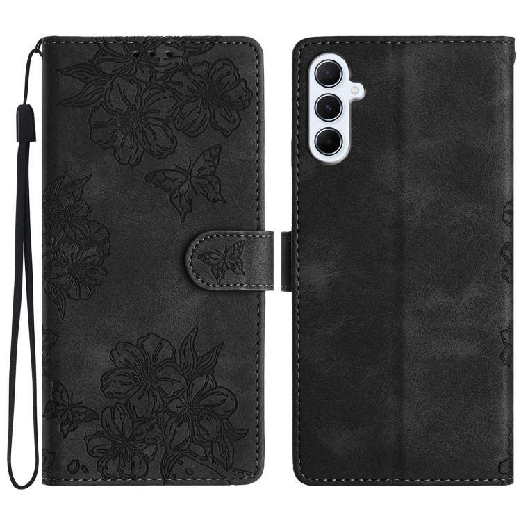 Custodia per telefono in PU goffrato con effetto pelle di farfalla e motivo a fiori di ciliegio, For Samsung Galaxy A57 5G, For Samsung Galaxy A37 5G, For Samsung Galaxy A07 5G