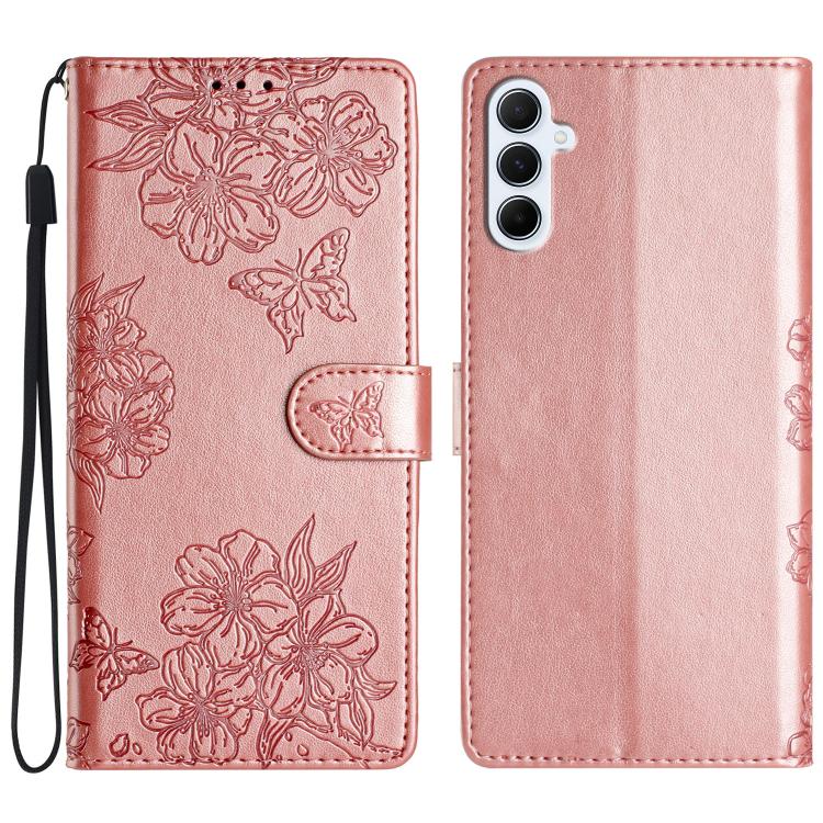 Custodia per telefono in PU goffrato con effetto pelle di farfalla e motivo a fiori di ciliegio, For Samsung Galaxy A57 5G, For Samsung Galaxy A37 5G, For Samsung Galaxy A07 5G