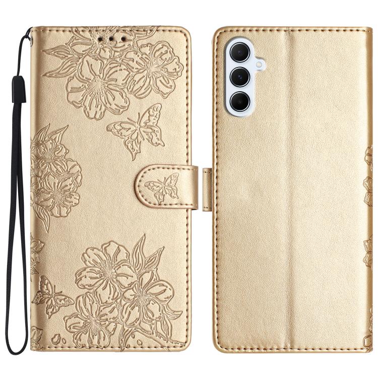 Custodia per telefono in PU goffrato con effetto pelle di farfalla e motivo a fiori di ciliegio, For Samsung Galaxy A57 5G, For Samsung Galaxy A37 5G, For Samsung Galaxy A07 5G
