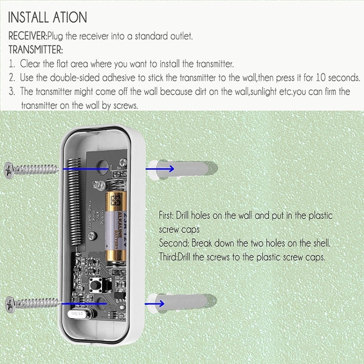 N15K-1T2-B Campanello wireless impermeabile IP55 110dB, ricevitore x 2 e trasmettitore x 1, spina USA, N15K-1T2-B