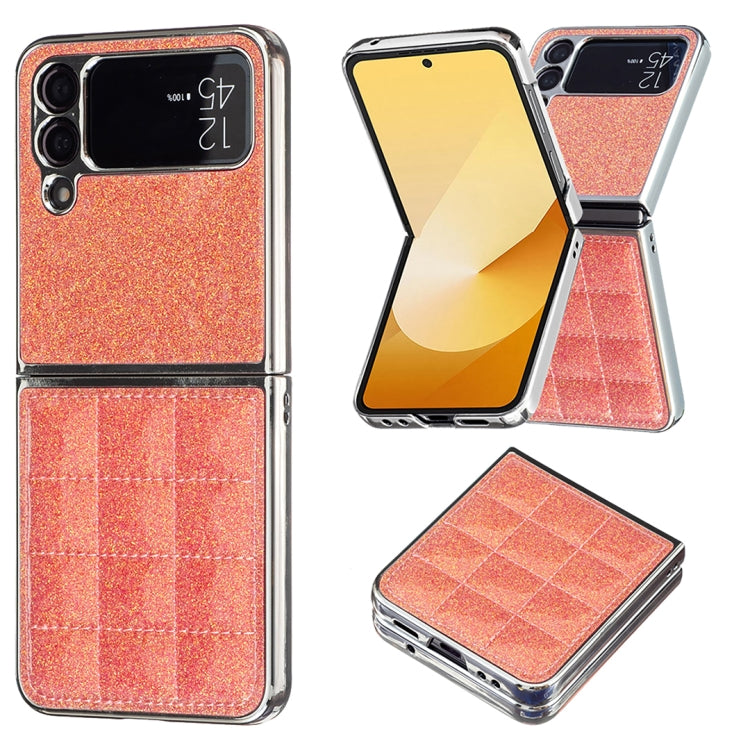 Custodia per telefono in PU glitterata quadrata galvanica, For Samsung Galaxy Z Flip3
