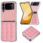 Custodia per telefono in PU glitterata quadrata galvanica, For Samsung Galaxy Z Flip6 / Flip7 FE, For Samsung Galaxy Z Flip5, For Samsung Galaxy Z Flip4