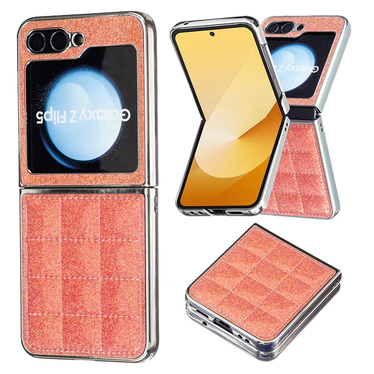 Custodia per telefono in PU glitterata quadrata galvanica, For Samsung Galaxy Z Flip6 / Flip7 FE, For Samsung Galaxy Z Flip5, For Samsung Galaxy Z Flip4