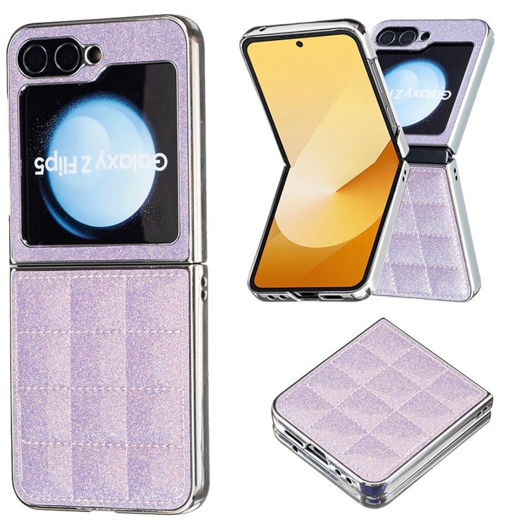 Custodia per telefono in PU glitterata quadrata galvanica, For Samsung Galaxy Z Flip6 / Flip7 FE, For Samsung Galaxy Z Flip5, For Samsung Galaxy Z Flip4