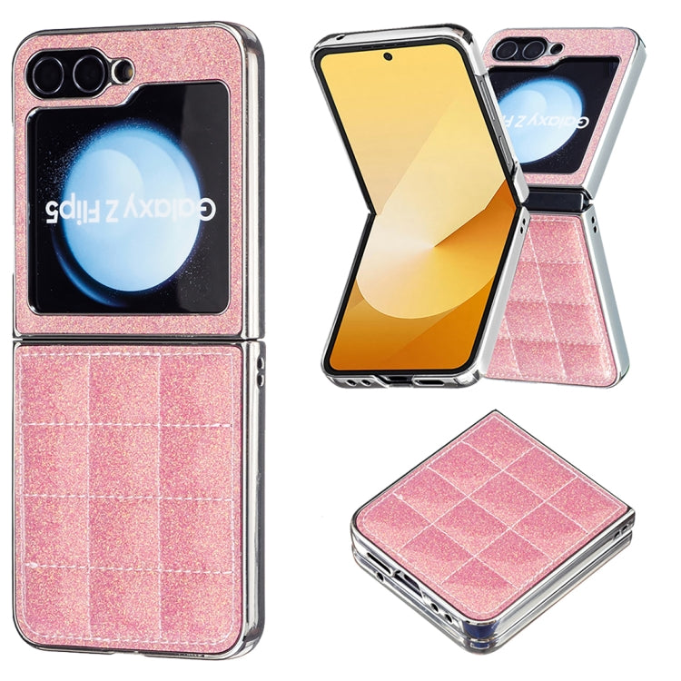 Custodia per telefono in PU glitterata quadrata galvanica, For Samsung Galaxy Z Flip6 / Flip7 FE, For Samsung Galaxy Z Flip5, For Samsung Galaxy Z Flip4