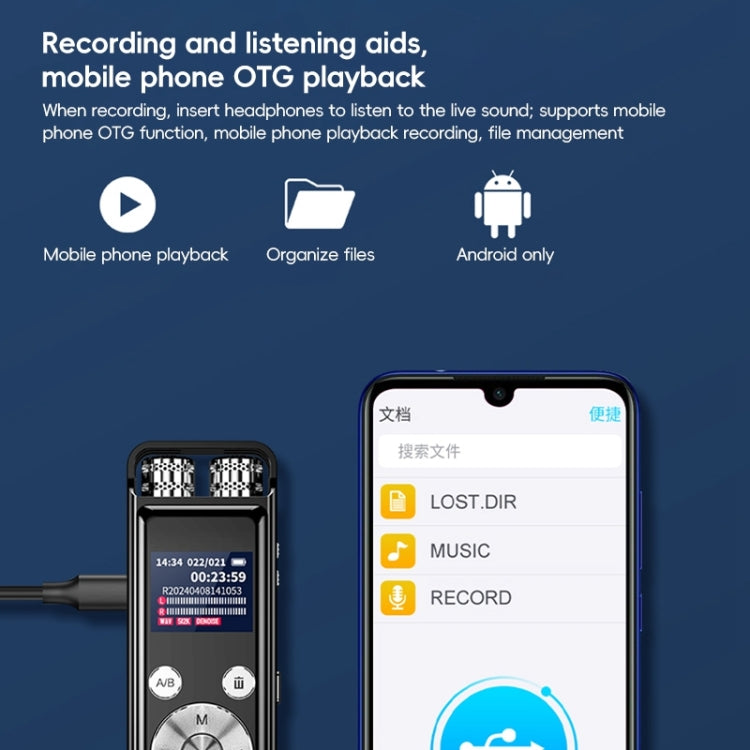 ZD43B Registratore vocale omnidirezionale con doppio microfono e riduzione intelligente del rumore, 32GB, 64GB