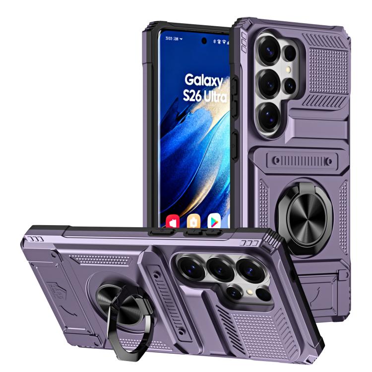 Custodia antiurto per telefono con supporto ad anello in metallo in TPU ibrido per PC, For Samsung Galaxy S26+ 5G, For Samsung Galaxy S26 Ultra 5G, For Samsung Galaxy S26 5G, For Samsung Galaxy S25 Ultra 5G