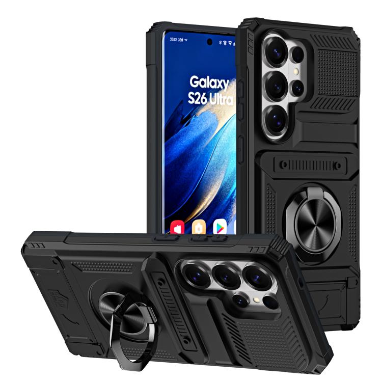 Custodia antiurto per telefono con supporto ad anello in metallo in TPU ibrido per PC, For Samsung Galaxy S26+ 5G, For Samsung Galaxy S26 Ultra 5G, For Samsung Galaxy S26 5G, For Samsung Galaxy S25 Ultra 5G