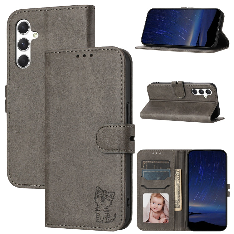 Custodia per telefono in pelle con motivo a gatto felice in rilievo, For Samsung Galaxy S25 Ultra 5G, For Samsung Galaxy S24 FE 5G