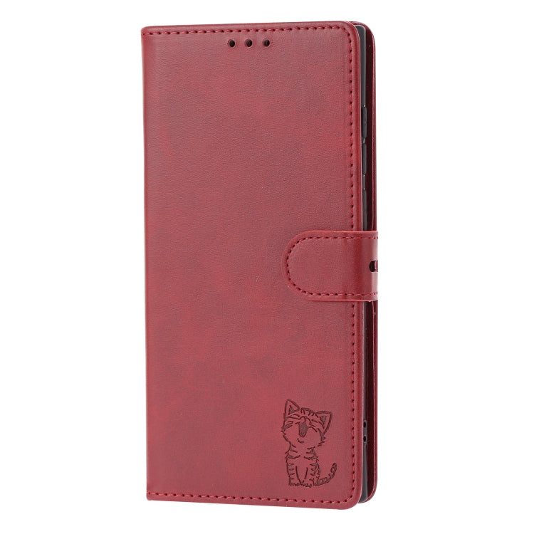 Custodia per telefono in pelle con motivo a gatto felice in rilievo, For Samsung Galaxy S25 Ultra 5G, For Samsung Galaxy S24 FE 5G
