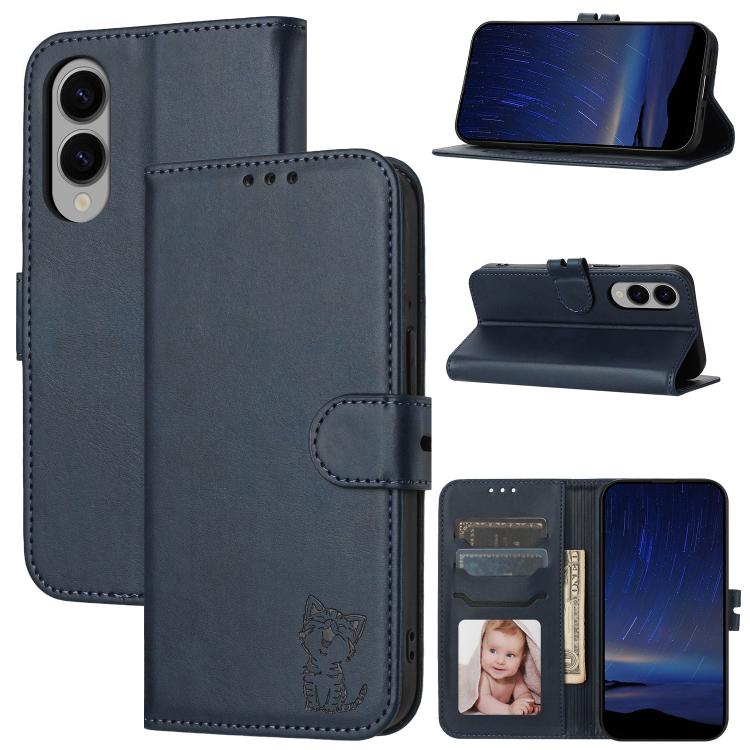Custodia per telefono in pelle con motivo a gatto felice in rilievo, For Galaxy S26 FE 5G, For Samsung Galaxy S25 Edge 5G, For Samsung Galaxy S25 5G, For Samsung Galaxy S25+ 5G