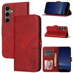 Custodia per telefono in pelle con motivo a gatto felice in rilievo, For Galaxy S26 FE 5G, For Samsung Galaxy S25 Edge 5G, For Samsung Galaxy S25 5G, For Samsung Galaxy S25+ 5G