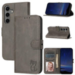 Custodia per telefono in pelle con motivo a gatto felice in rilievo, For Galaxy S26 FE 5G, For Samsung Galaxy S25 Edge 5G, For Samsung Galaxy S25 5G, For Samsung Galaxy S25+ 5G
