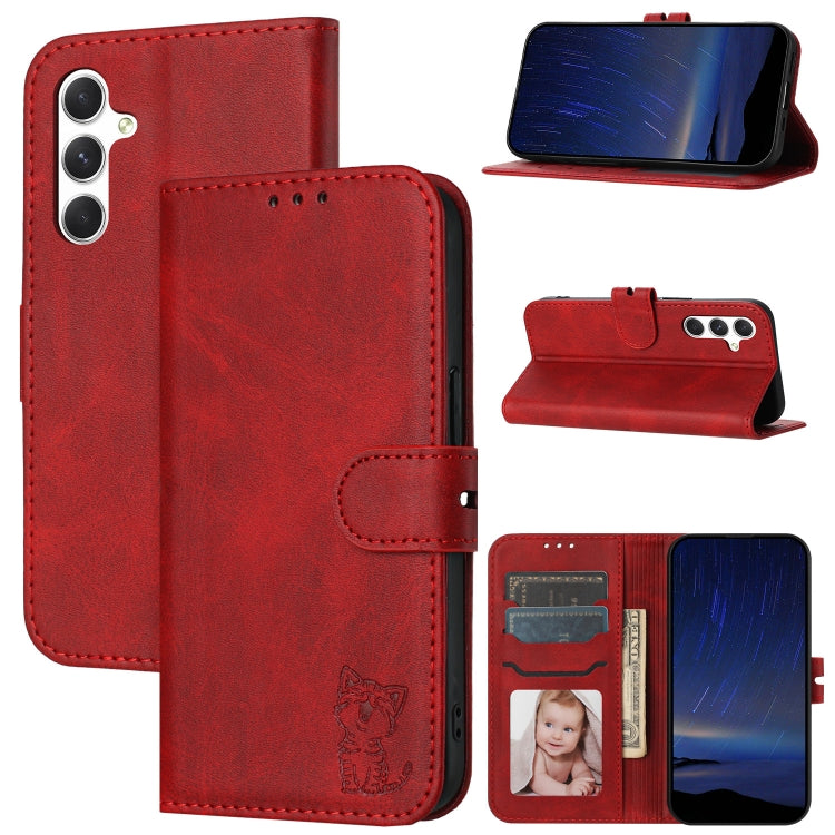 Custodia per telefono in pelle con motivo a gatto felice in rilievo, For Samsung Galaxy A16 5G Global, For Samsung Galaxy A06 4G Global