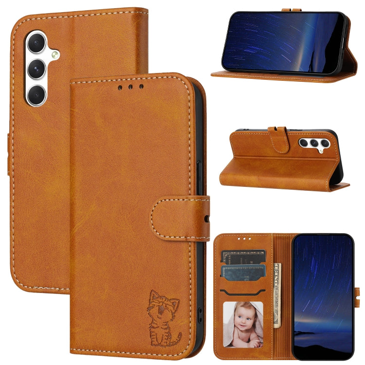 Custodia per telefono in pelle con motivo a gatto felice in rilievo, For Samsung Galaxy A16 5G Global, For Samsung Galaxy A06 4G Global