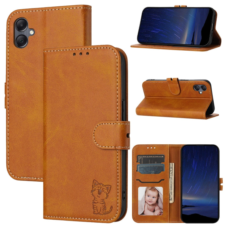 Custodia per telefono in pelle con motivo a gatto felice in rilievo, For Samsung Galaxy A16 5G Global, For Samsung Galaxy A06 4G Global