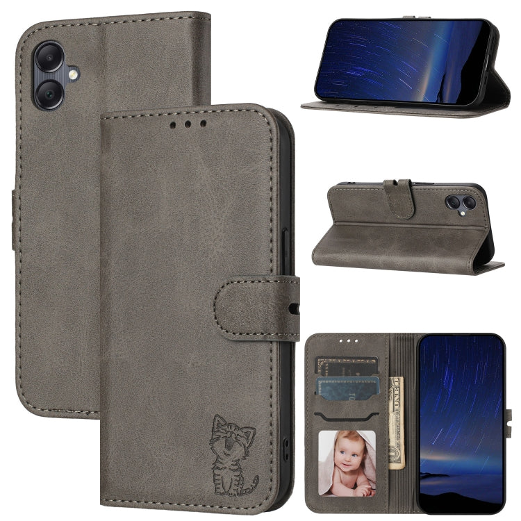 Custodia per telefono in pelle con motivo a gatto felice in rilievo, For Samsung Galaxy A16 5G Global, For Samsung Galaxy A06 4G Global