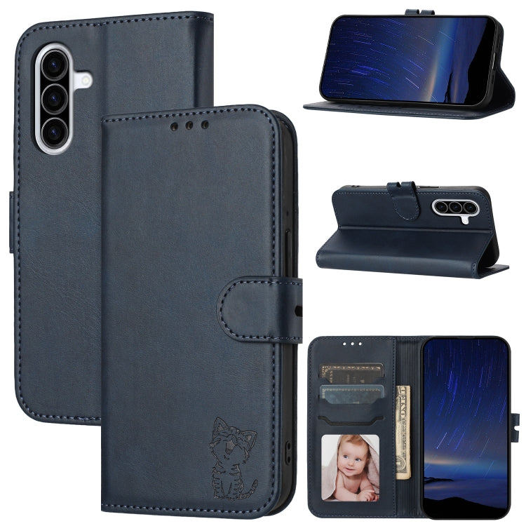 Custodia per telefono in pelle con motivo a gatto felice in rilievo, For Galaxy A27 5G, For Samsung Galaxy A26 5G / A17 5G, For Samsung Galaxy A56 5G, For Samsung Galaxy A36 5G