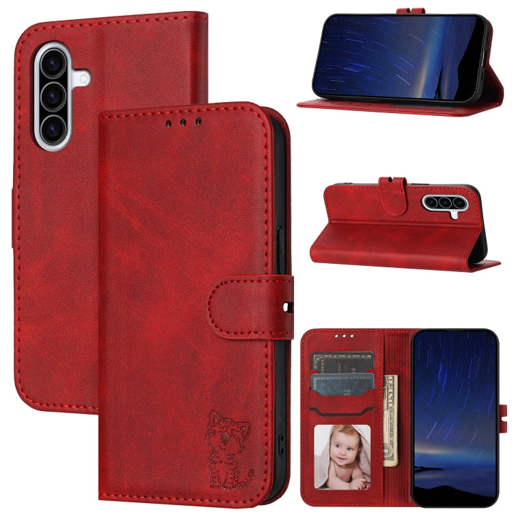 Custodia per telefono in pelle con motivo a gatto felice in rilievo, For Galaxy A27 5G, For Samsung Galaxy A26 5G / A17 5G, For Samsung Galaxy A56 5G, For Samsung Galaxy A36 5G