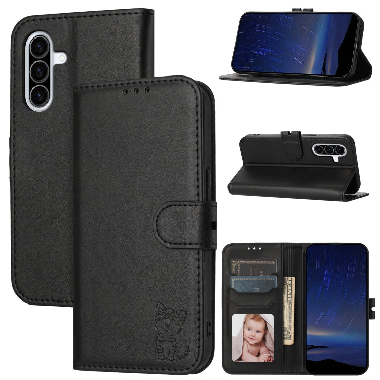 Custodia per telefono in pelle con motivo a gatto felice in rilievo, For Galaxy A27 5G, For Samsung Galaxy A26 5G / A17 5G, For Samsung Galaxy A56 5G, For Samsung Galaxy A36 5G