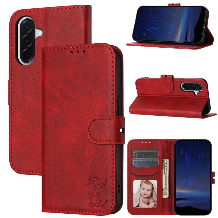 Custodia per telefono in pelle con motivo a gatto felice in rilievo, For Galaxy A27 5G, For Samsung Galaxy A26 5G / A17 5G, For Samsung Galaxy A56 5G, For Samsung Galaxy A36 5G