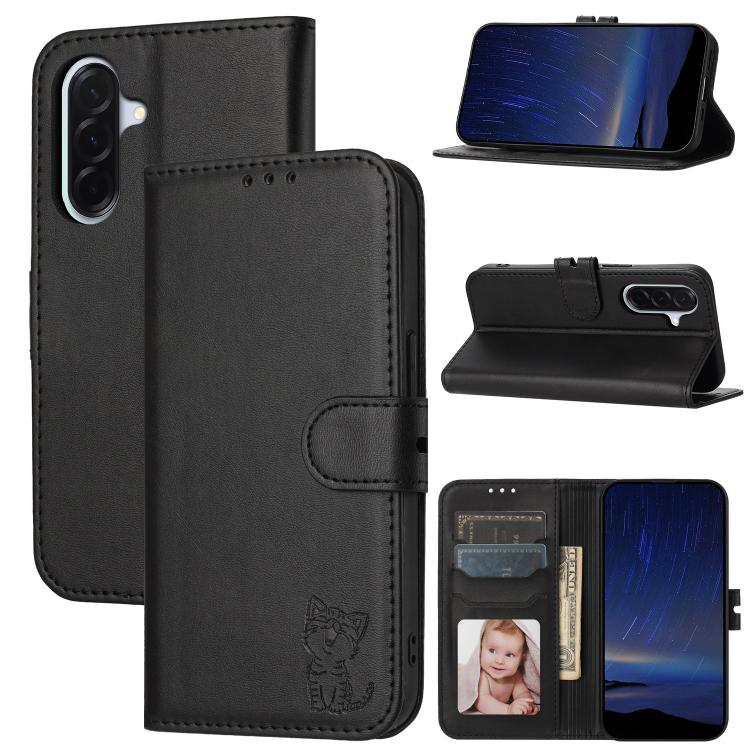 Custodia per telefono in pelle con motivo a gatto felice in rilievo, For Galaxy A27 5G, For Samsung Galaxy A26 5G / A17 5G, For Samsung Galaxy A56 5G, For Samsung Galaxy A36 5G