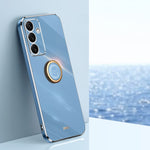 Custodia antiurto in TPU con bordo dorato placcato 6D dritto XINLI con supporto ad anello, For Samsung Galaxy S25+ 5G, For Samsung Galaxy S25 Ultra 5G, For Samsung Galaxy S24 FE 5G