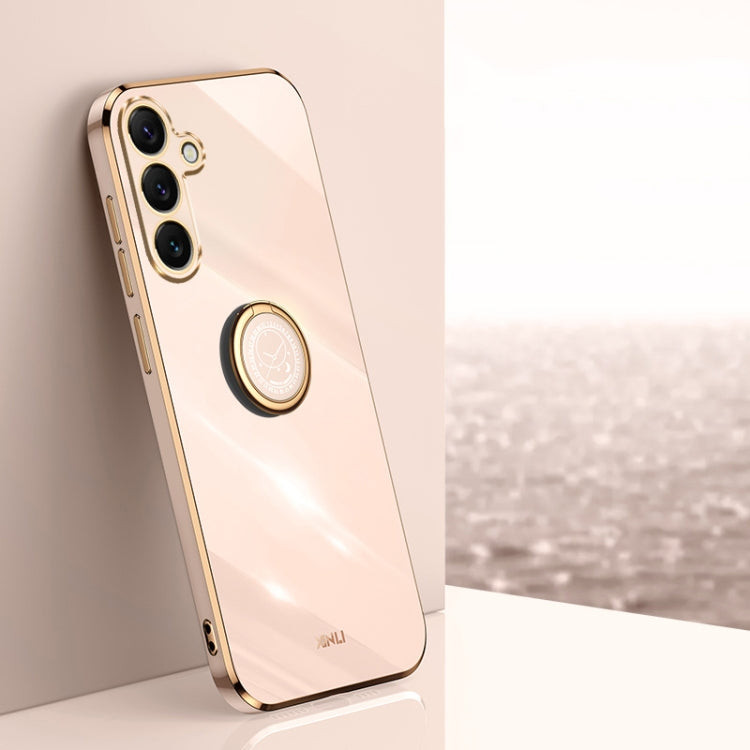 Custodia antiurto in TPU con bordo dorato placcato 6D dritto XINLI con supporto ad anello, For Samsung Galaxy S25+ 5G, For Samsung Galaxy S25 Ultra 5G, For Samsung Galaxy S24 FE 5G