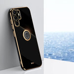 Custodia antiurto in TPU con bordo dorato placcato 6D dritto XINLI con supporto ad anello, For Samsung Galaxy S25+ 5G, For Samsung Galaxy S25 Ultra 5G, For Samsung Galaxy S24 FE 5G