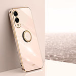 Custodia antiurto in TPU con bordo dorato placcato 6D dritto XINLI con supporto ad anello, For Samsung Galaxy S25 FE 5G, For Samsung Galaxy S25 Edge 5G, For Samsung Galaxy S25 5G