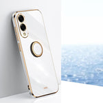 Custodia antiurto in TPU con bordo dorato placcato 6D dritto XINLI con supporto ad anello, For Samsung Galaxy S25 FE 5G, For Samsung Galaxy S25 Edge 5G, For Samsung Galaxy S25 5G
