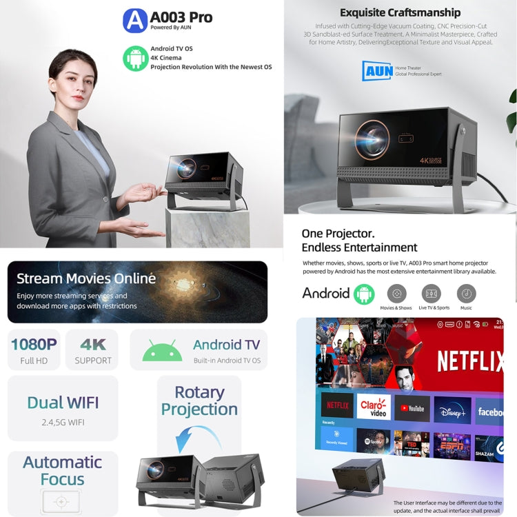 AUN A003 Pro 1920 x 1080P 350 lumen proiettore digitale portatile LED HD per home theater, US Plug, UK Plug, EU Plug