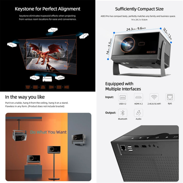 AUN A003 Pro 1920 x 1080P 350 lumen proiettore digitale portatile LED HD per home theater, US Plug, UK Plug, EU Plug
