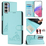 Custodia per telefono in pelle con stampa RFID a forma di gatto e ratto con cordino, For Samsung Galaxy M56 5G, For Samsung Galaxy M35