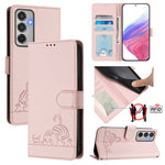 Custodia per telefono in pelle con stampa RFID a forma di gatto e ratto con cordino, For Samsung Galaxy M56 5G, For Samsung Galaxy M35