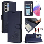 Custodia per telefono in pelle con stampa RFID a forma di gatto e ratto con cordino, For Samsung Galaxy M56 5G, For Samsung Galaxy M35