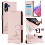 Custodia per telefono in pelle con stampa RFID a forma di gatto e ratto con cordino, For Samsung Galaxy M56 5G, For Samsung Galaxy M35