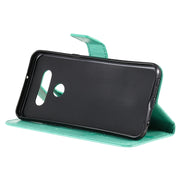 Custodia in pelle a ribalta orizzontale con motivo in rilievo albero e gatto con supporto e fessure per carte, portafoglio e cordino, For LG K51, For LG K61