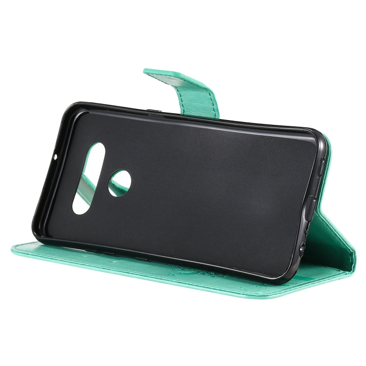 Custodia in pelle a ribalta orizzontale con motivo in rilievo albero e gatto con supporto e fessure per carte, portafoglio e cordino, For LG K51, For LG K61