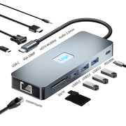 BYL-2411 11 in 1 HUB Type-C Docking Station con 3 x USB3.0, PD100W, SD/TF, RJ45, Type-C, VGA, HDTV, jack da 3,5 mm, BYL-2411
