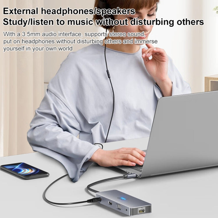 BYL-2411 11 in 1 HUB Type-C Docking Station con 3 x USB3.0, PD100W, SD/TF, RJ45, Type-C, VGA, HDTV, jack da 3,5 mm, BYL-2411