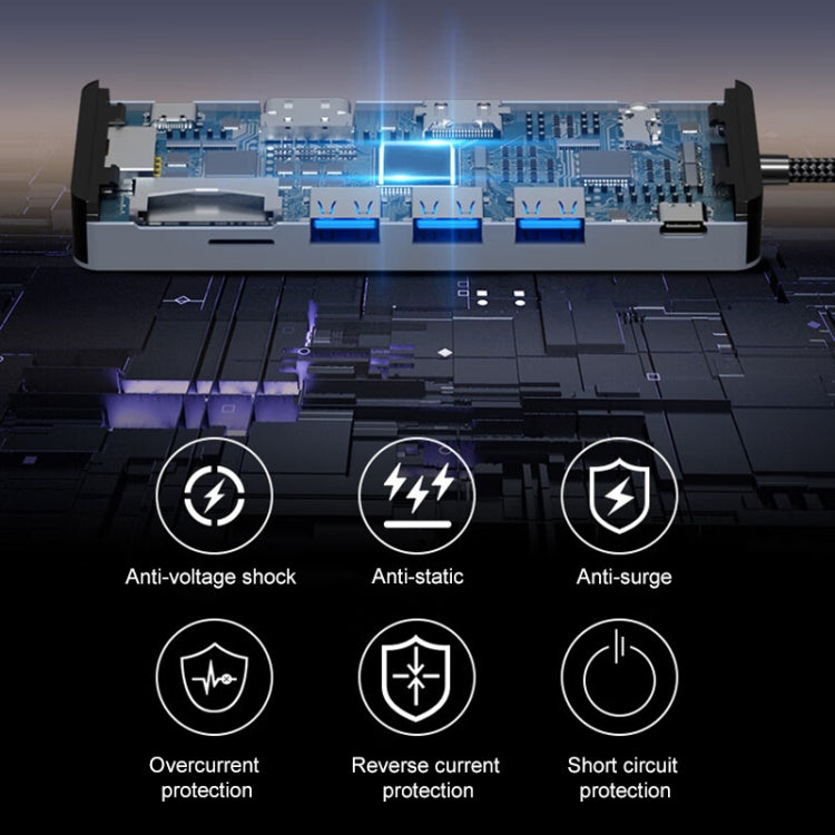 BYL-2411 11 in 1 HUB Type-C Docking Station con 3 x USB3.0, PD100W, SD/TF, RJ45, Type-C, VGA, HDTV, jack da 3,5 mm, BYL-2411