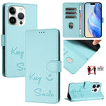 Custodia per telefono in pelle RFID con stampa Smile Embossing, For iPhone SE 2024, For iPhone 16 Pro Max, For iPhone 16 Pro, For iPhone 16 Plus